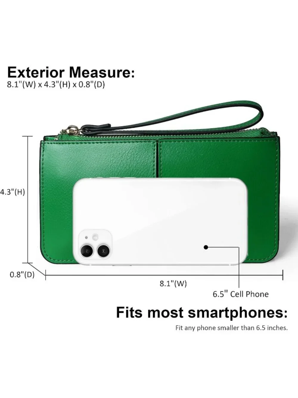 Women's Kelly Green Leather Wristlet Clutch Wallet RFID Credit Card Holder Purse